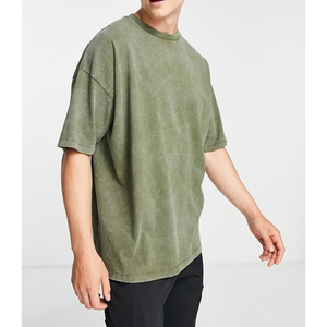 T-shirt décontracté vert uni à col rond et manches courtes pour homme, coupe ample, longueur standard, en jersey 100 % coton, vente en gros - Product Image 2