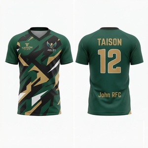 Camiseta de Rugby para Hombre, Malla de Poliéster Premium de 140 g, Verde, Negro y Dorado, Diseño de Paneles con Impresión Digital, Logotipo Personalizado, Ropa Deportiva Profesional para Equipos - Product Image 1