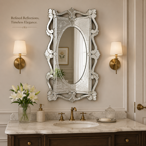 Antique Style Venetian Mirror with Artistic Cutwork Frame and Oval Inner <b>Glass</b> Premium Decorative Mirror for Luxury Interiors - Product Image 5