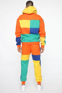 Ensemble de survêtement personnalisé pour homme, pull d'hiver à blocs de couleur, coupe classique, avec logo personnalisé, sweat à capuche et pantalon de jogging épais pour l'hiver - Product Image 2