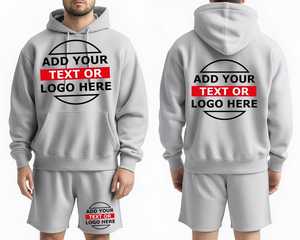 Conjunto de Sudadera con Capucha y Pantalones Cortos Grises para Hombre, con Logotipo Personalizado en la Parte Delantera, Ropa Casual de Otoño, Sudadera de Algodón y Felpa - Product Image 5