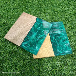 Top Quality Wood And Resin Coaster With Green Dark Color Tea Coffee <b>Glass</b> Holder Coaster For Home Office Hotel Wedding Party Use - Product Image 4