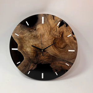 Epoxy Walnut Wood Wall <b>Clock</b>: Dark Gray Resin Handmade Handmade Natural Brown and <b>White</b> Resin & Wood Wall <b>Clock</b> - Product Image 1