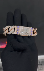 สร้อยข้อมือคิวบาฮิปฮอปประดับมอสซาไนต์ เงินแท้ 925 พร้อมป้ายชื่อสั่งทำพิเศษ ประดับสีม่วง สำหรับทั้งชายและหญิง ได้รับการรับรองจาก GRA - Product Image 5