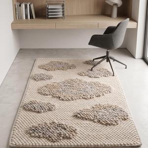 Alfombra de Lana Tejida a Mano con Patrón de Nubes Flotantes en Gris Crema, Alfombra Minimalista para Decoración Moderna del Hogar - Product Image 2