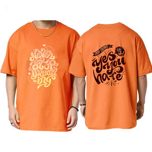 Men's Orange Short Sleeve O-Neck Casual T-Shirt Letter Pattern Printed Front Regular Fit 100% Cotton Jersey Fabric 320g DAIZEN - Product Image 1