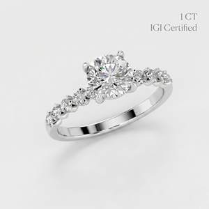 Bague de fiançailles personnalisable en or jaune 9K 14K 18K avec diamant de laboratoire taille ronde 1 carat, clarté VVS2, certifié IGI, excellente taille - Product Image 1