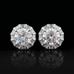 Women's 18K White Gold Round Brilliant Cut <b>Halo</b> Style Stud <b>Earrings</b> Lab Diamond IGI Certified Classic Jewelry Everyday Wear - Product Image 1
