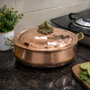 Cazuela de Cobre Martillado Artesanal con Tapa, Asas de Latón y Perilla Decorativa de Pájaro, Utensilios de Cocina de Lujo para Hotel y Restaurante - Product Image 4