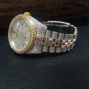 Reloj de Pulsera para Hombre, Elegante y Deportivo, con Esfera de Cristal, Movimiento Automático de Lujo, en Acero Inoxidable en Tono Blanco y Amarillo, con Diamantes - Product Image 6