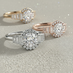 Stonewels แหวนหมั้นเพชรรัศมีที่เติบโตในห้องปฏิบัติการมีการตัดศูนย์หินด้านข้าง Baguette ทอง14K สำหรับการรับรองแหวนเจ้าสาวที่หรูหรา - Product Image 5