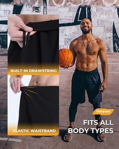 Pantalones Cortos Deportivos Premium para Hombre, Cintura Alta con Cordón Ajustable, con Presilla para Toalla, Tejido Transpirable de Poliéster/Algodón para Entrenamientos - Product Image 6