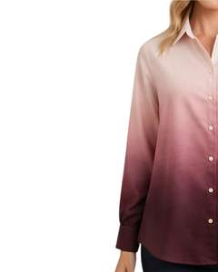 Chemise boutonnée à manches longues pour femme, dégradé rose à bordeaux, décontractée, pour le bureau, fabrication sur mesure - Product Image 3