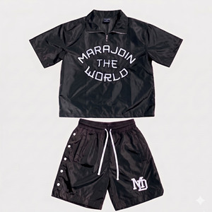 Conjunto de Chaqueta Cortavientos Personalizada de Alta Calidad para Hombre, Sudadera con Botones Laterales, Chaqueta Cortavientos de Nailon con Cremallera, Conjunto de Sudadera con Capucha y Pantalones Cortos - Product Image 4