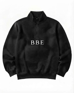 Sudadera de cuello alto negra para mujer con cremallera de un cuarto, estampado de letras BBE, manga larga, de algodón, con logo frontal, antiarrugas - Product Image 1