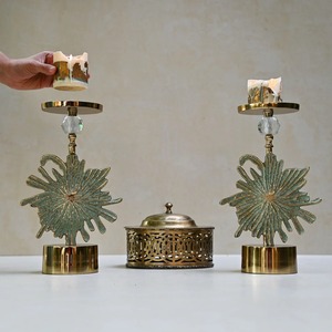 Floral <b>Candle</b> Stand Pair Vintage Gold <b>Taper</b> <b>Candle</b> Holders Set of 2 Elegant Metal Flowers Candlestick for Table Centerpieces - Product Image 5