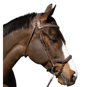 Brida Snaffle con cabezal anatómico y narquiler de salto, de cuero acolchado suave, estilo inglés, hecha a mano para caballos - Product Image 3
