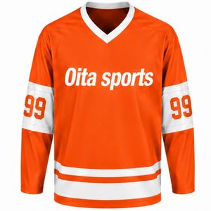 Men Orange Sublimated Ice Hockey Set Jersey Shorts Polyester Striped <b>Athletic</b> Sports Outfit Team Training Match Apparel - Product Image 3