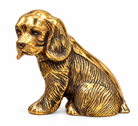 Statue de chien en laiton artisanale, petite figurine de chiot assis, finition or antique, sculpture d'animal détaillée, chien décoratif en métal