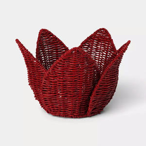 Cesta Decorativa de Mimbre Rojo en Forma de Tulipán, Hecha a Mano con Fibra Natural, Cesta Tejida para Mesa y Decoración del Hogar - Product Image 1