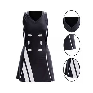 Women Black White Netball <b>Dress</b> Geometric Pattern Sport Skirt Breathable Polyester Sleeveless <b>Tank</b> <b>Top</b> Adult Uniform Wholesale - Product Image 6