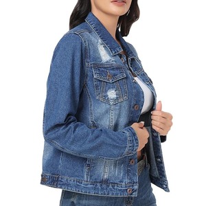 OEM Women's Denim Jackets Casual Winter Breathable Cotton Button up <b>Stand</b> Collar Front Logo Oversize for Ladies - Product Image 3