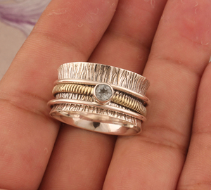 Anillo de Plata de Ley 925 con Topacio Azul Natural, Clásico, para Aniversario de Bodas, Apilable, para Mujer, Venta al Por Mayor - Product Image 4