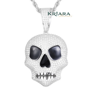 Pendentif Crâne en Argent 925 avec Moissanite, Coupe Ronde Brillante, Plaqué Rhodium, Bijou Unisexe Thème Hip-Hop, Idéal au Quotidien - Product Image 1
