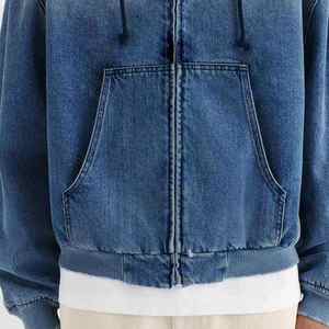 Sweat à capuche en jean pour homme avec logo personnalisé, délavage bleu vintage, brodé, poche kangourou, coupe oversize, décontracté, hiver, 100% coton - Product Image 4