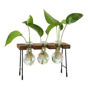 Estación de Propagación de Madera Hecha a Mano con 3 Floreros de Vidrio, Soporte para Plantas Hidropónicas, Florero de Escritorio, Decoración Rústica para Hogar y Oficina - Product Image 3