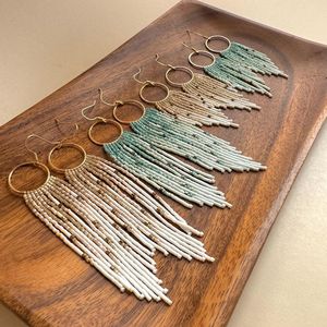 Bohemian Tassel <b>Drop</b> Earrings Gold Plated Alloy Beaded Fringe Women's Party Jewelry Gradient Design Fashion Statement Piece - Product Image 1