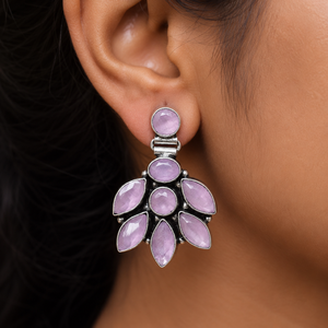 ARTS JEWELS Pendientes Colgantes de Plata Oxidada y Latón con Cuarzo en Bisel, Diseño de Flor, Estilo Étnico, Regalo para Mujer, Joyería Festiva - Product Image 5