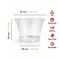 Vaso de polipropileno de tamaño pequeño, apto para uso alimentario, de 60 ml, para condimentos, salsas y cremas, originario de Indonesia.