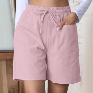 Shorts de Algodón de Cintura Alta para Mujer, Color Verde Sólido, con Cordón, Estilo Casual, con Bolsillos, Transpirables, Estilo Veraniego - Product Image 2