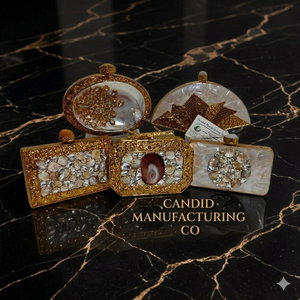 Natural Crafts Mother of Pearl Clutch Shoulder Bag with Stone Work <b>Embroidery</b> Ladies Party Ware with Tassel Sequin & Rivet - Product Image 1