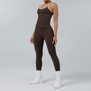 Wholesale <b>Seamless</b> Yoga Set Gym Activewear Fitness Women Workout <b>Clothing</b> Crop Tank Top And Leggings Manufacturer Custom - Product Image 5