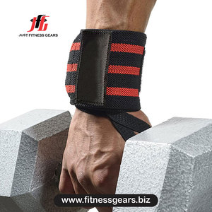 Support de poignet rouge réglable avec boucle auto-agrippante pour la musculation, unisexe, en polyester - Product Image 3