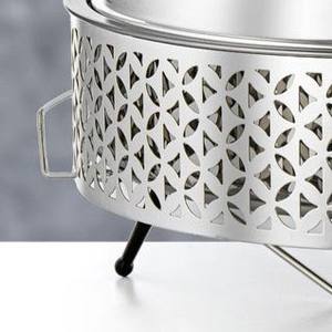 Plat à chafing rond en acier inoxydable avec design découpé au laser, chauffe-plat de buffet avec couvercle en verre et support à combustible pour événements hôteliers et traiteur - Product Image 6