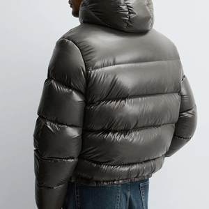Custom Logo Men Black Shiny Puffer Jacket Thick Hooded Winter <b>Bubble</b> <b>Coat</b> Luxury Streetwear Windproof Zipper Outerwear - Product Image 2