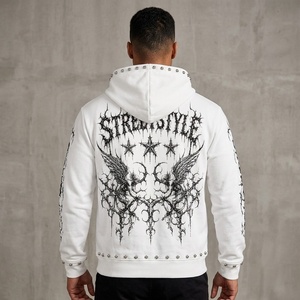 Sweat-shirt à capuche zippé blanc personnalisé avec motif graphique, manches longues, style streetwear, mode décontractée unisexe, confort optimal. - Product Image 5