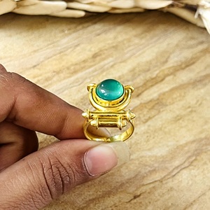 Market Favorite Green Onyx <b>Rings</b> Vintage Brass <b>Ring</b> For Women 18k <b>Gold</b> Plated Geometric <b>Cocktail</b> Jewelry For Wholesale/OEM/ODM - Product Image 5