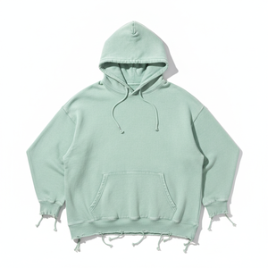 Oversized Men's Hooded Sweatshirt Solid Fleece Cotton Washed Distressed Hem Pocket Design Winter Style - Product Image 1