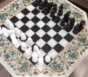 Marble Inlay Chess Table Designs Luxury Stone Chess Game <b>Board</b> Eco-Friendly Chess <b>Board</b> Flower <b>Angel</b> Design Black Sapphire Look - Product Image 3