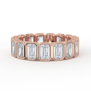 Solid Yellow Gold Lab Grown Diamond <b>Ring</b> Emerald Cut Full Bezel Set Closed Loop Geometric Unbroken Eternity Band Jewelry - Product Image 1