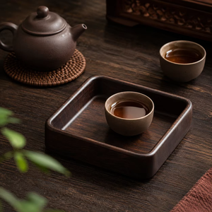 Rehman Craft Modern Square <b>Dark</b> Espresso Brown Solid <b>Wood</b> Food Grade Handmade Easy Clean Tray Rounded Corners Thick Rim Catchall - Product Image 5