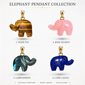 Natural Gemstone Elephant Pendant Silver Plated Hand Carved <b>Animal</b> Charm Necklace Healing <b>Crystal</b> Jewelry Wholesale - Product Image 4