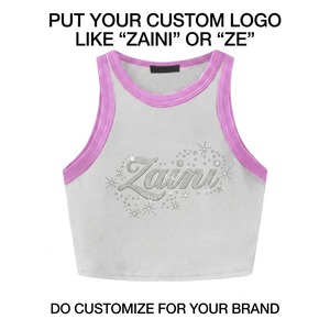 Premium 280 GSM Rib Knit Cotton Crop Tank <b>Top</b> White Pink Print Slim Fit Breathable Anti-Wrinkle 3D Embroidery OEM - Product Image 1