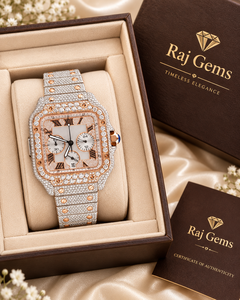 นาฬิกาข้อมือ Raj Gems รุ่นหรูหรา สีโรสโกลด์ หน้าปัดเพชรทรงสี่เหลี่ยม ระบบโครโนกราฟ อนาล็อก กลไกอัตโนมัติ สำหรับทั้งชายและหญิง ขนาด 40 มม. กระจกแซฟไฟร์ ตัวล็อคแบบซ่อน - Product Image 1