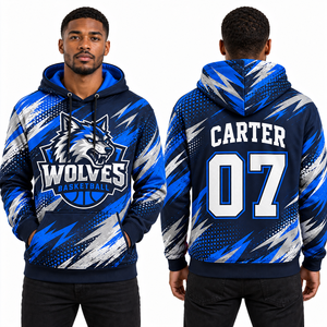 Sweats à capuche de basketball numérotés, motif graphique oiseau noir et rouge, motif brossé, tenues de tournoi marque privée, couleurs de club, développement d'échantillons - Product Image 1
