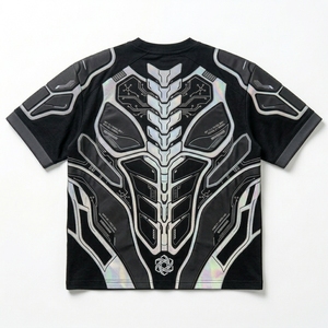 เสื้อยืดสตรีทแวร์ผู้ชาย แขนสั้น คอกลม ทรงโอเวอร์ไซส์ ตัดต่อสี พิมพ์ลายแฟชั่นตามสั่ง - Product Image 4